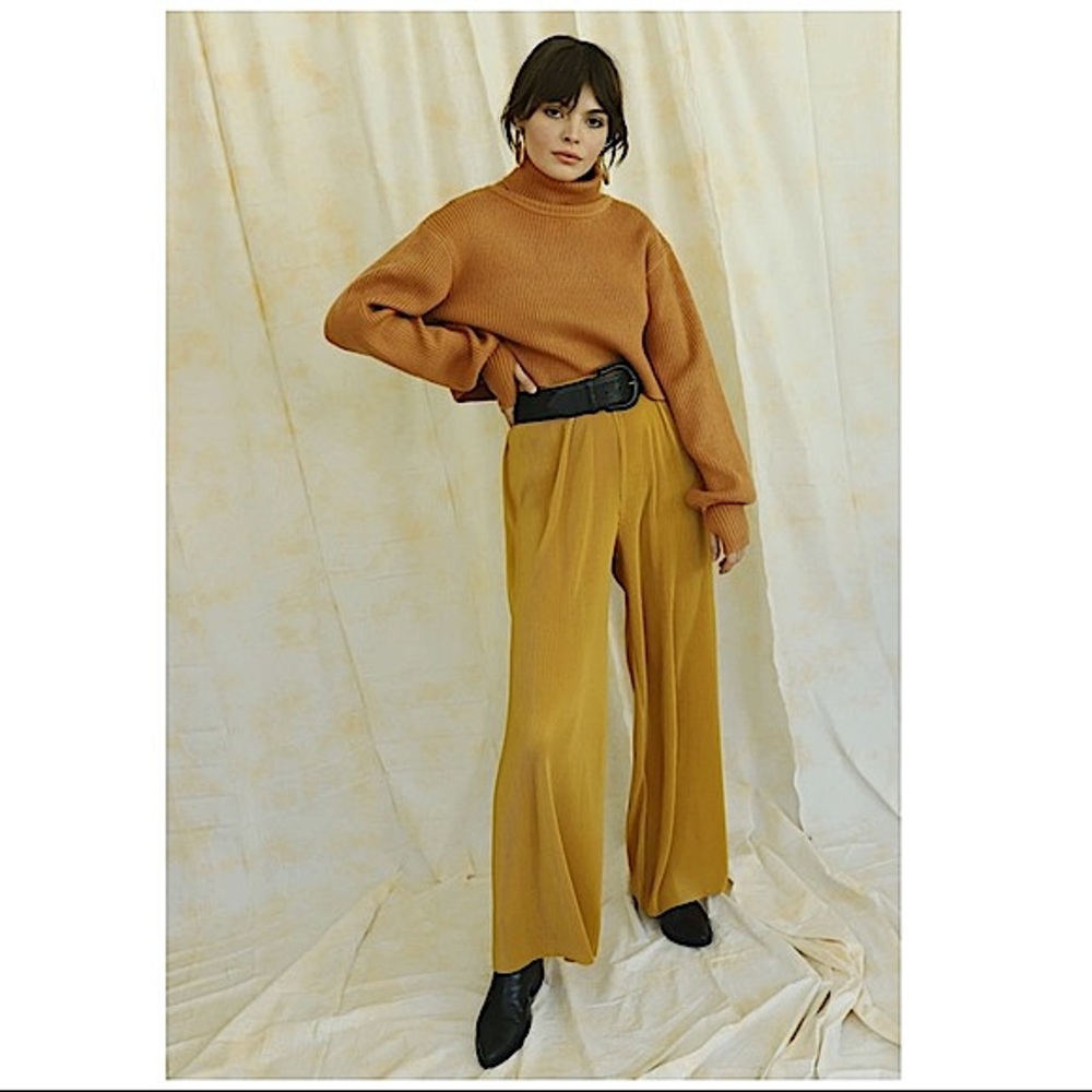 LA GYPSY | MUSTARD BOHO PLEATED WIDE LEG PANTS